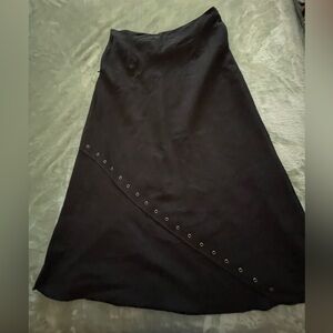 Multiples, Lined Black A-Line Side Zipper Skirt W Brass Grommets Sz 8